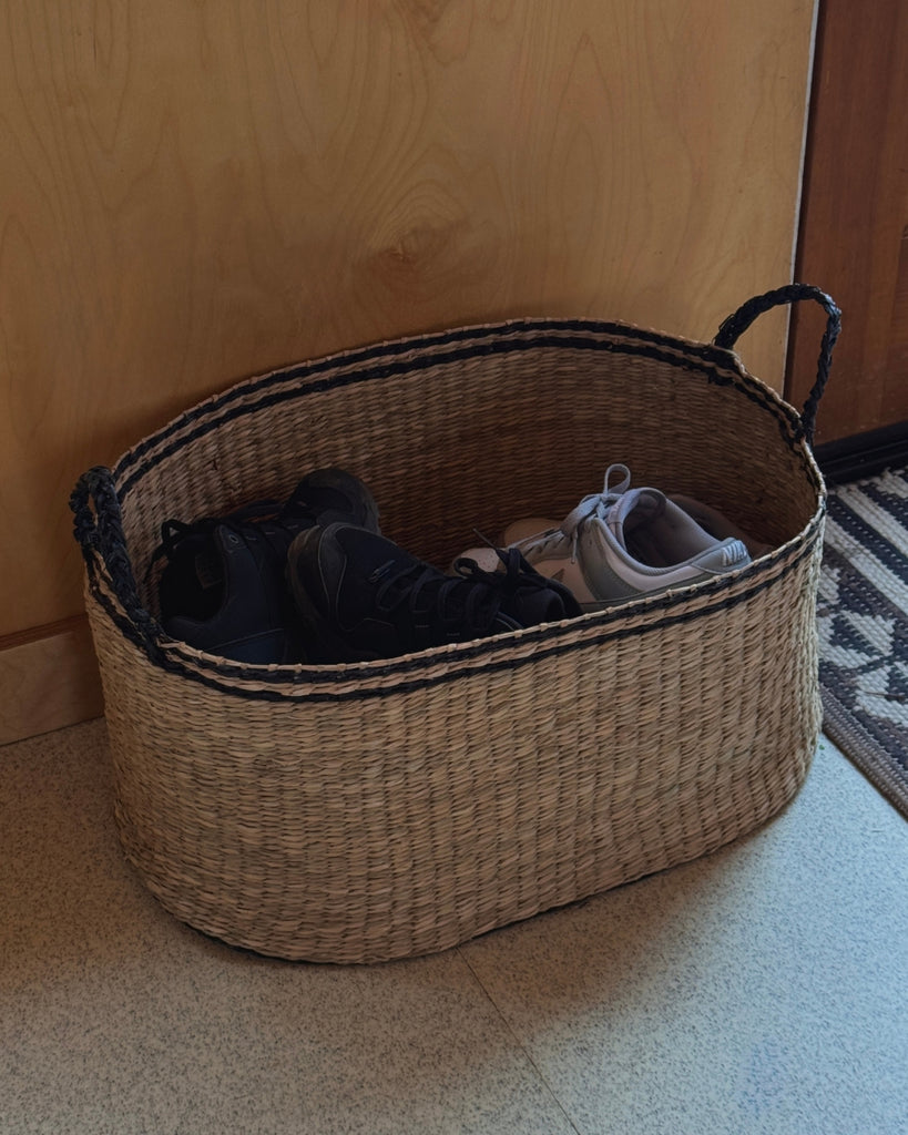 Large Black Kori Oval Seagrass Basket - Large Black Kori Oval Seagrass Basket