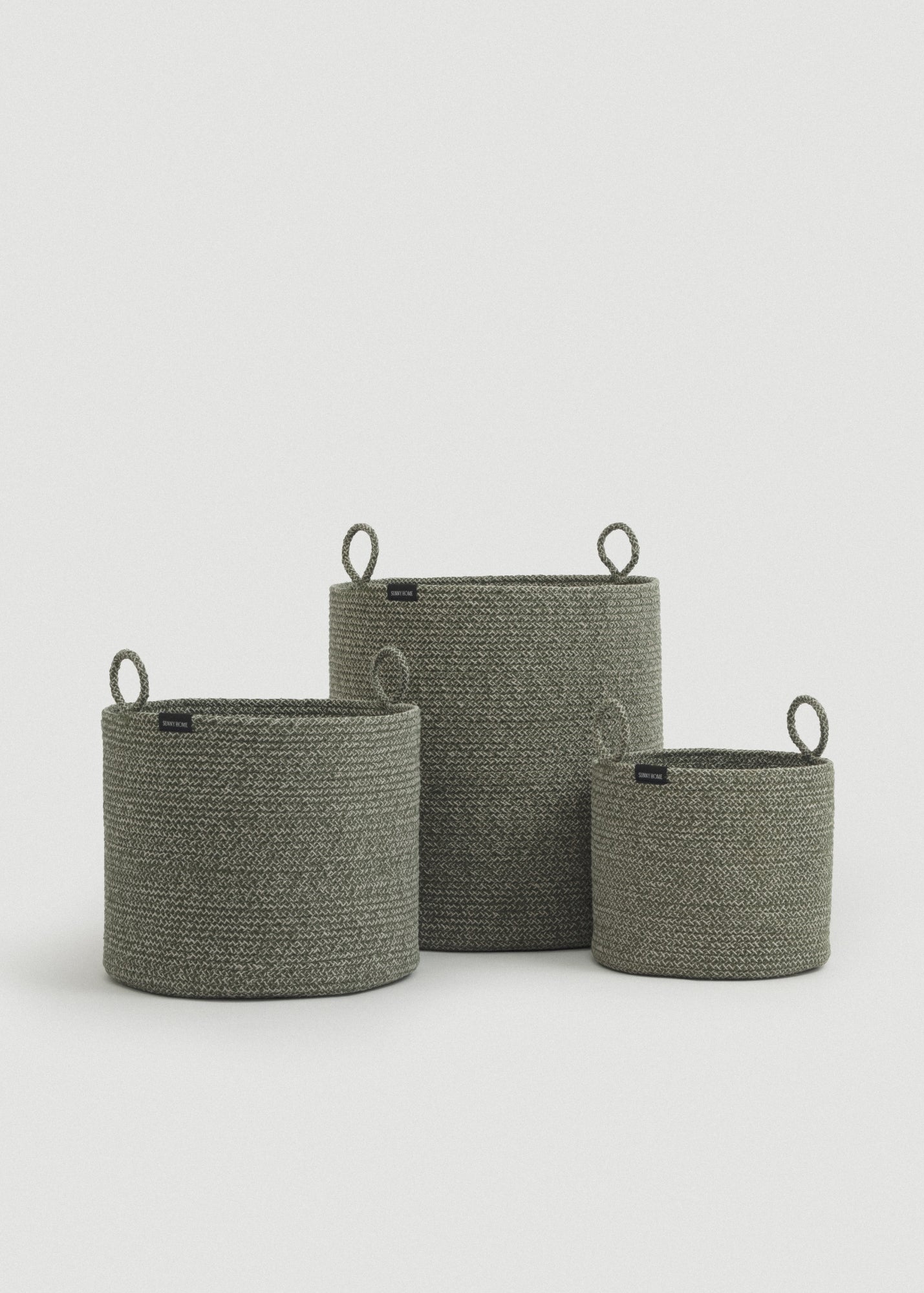 Green Melange Loops Cotton Rope Baskets - Green Melange Loops Cotton Rope Baskets