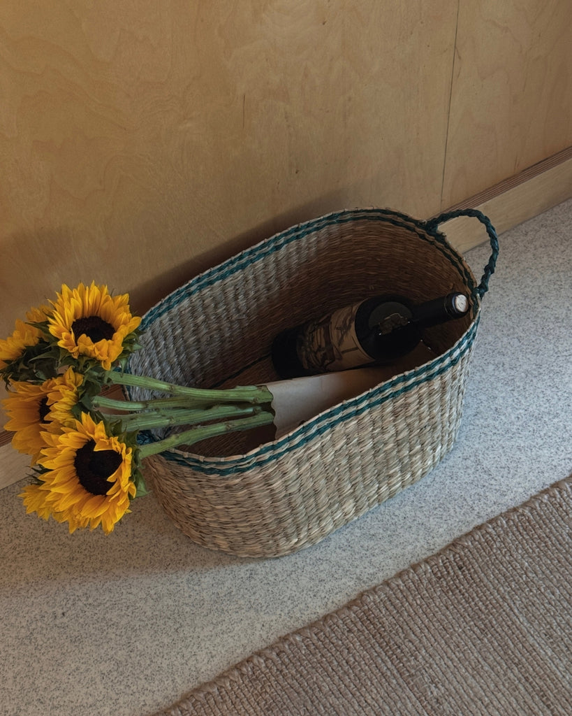 Small Green Kori Oval Seagrass Basket - Small Green Kori Oval Seagrass Basket