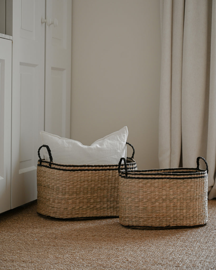 Large Black Kori Oval Seagrass Basket - Large Black Kori Oval Seagrass Basket