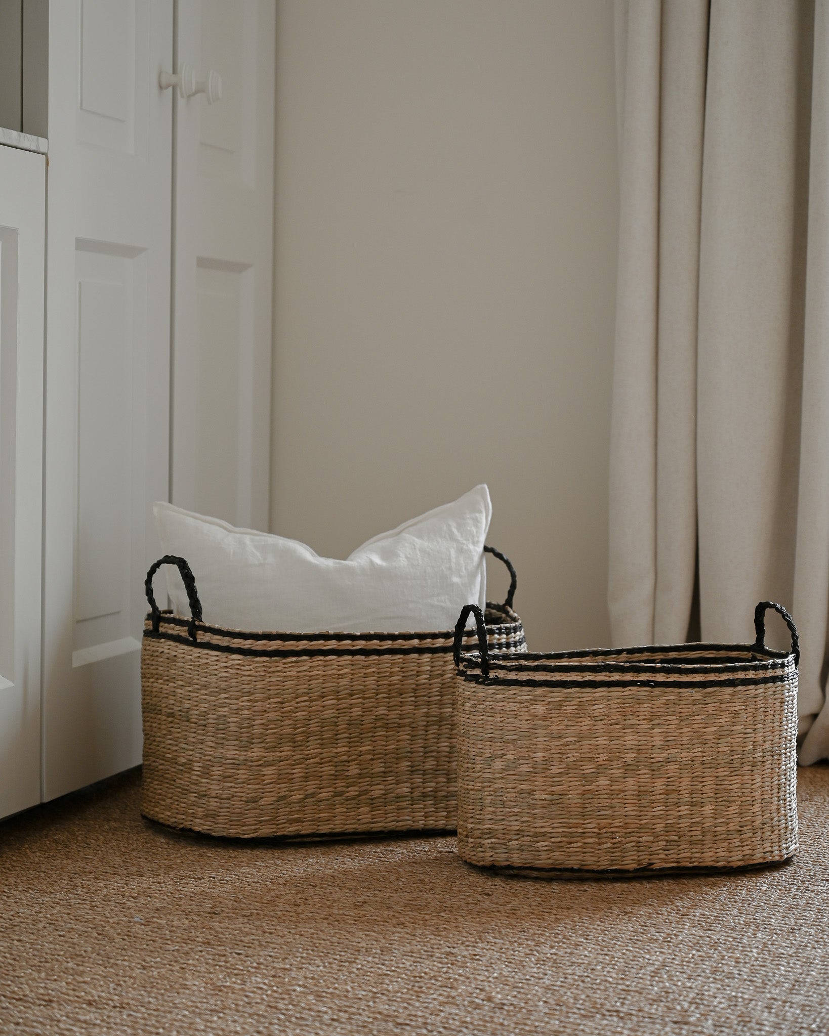 Small Black Kori Oval Seagrass Basket - Small Black Kori Oval Seagrass Basket