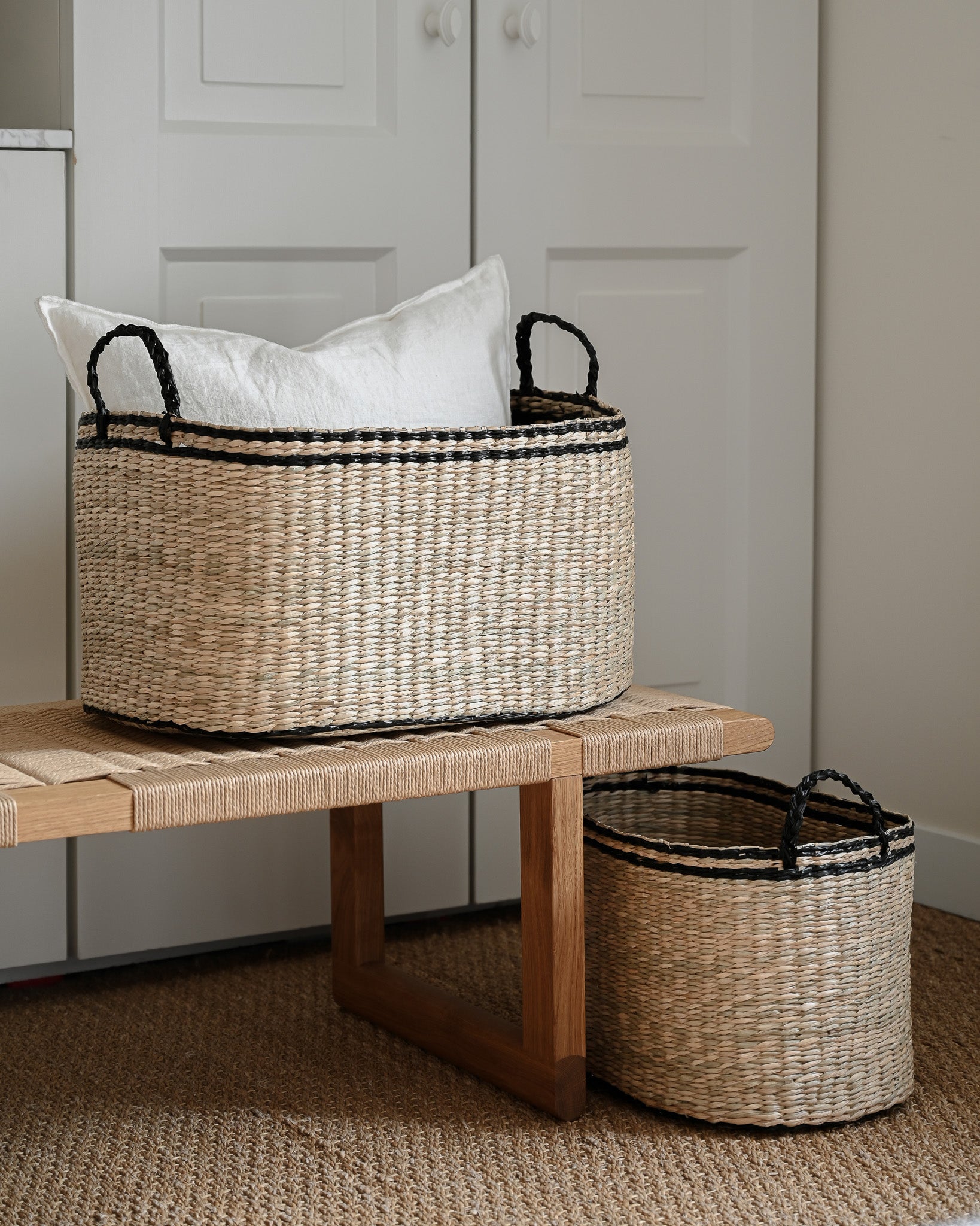 Large Black Kori Oval Seagrass Basket - Large Black Kori Oval Seagrass Basket