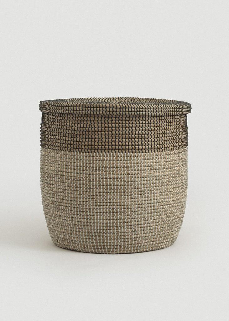 Large Black Medina Flat Lid Seagrass Basket - Large Black Medina Flat Lid Seagrass Basket
