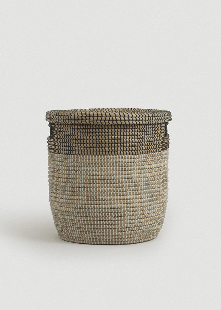 Black Medina Flat Lid Seagrass Basket - Black Medina Flat Lid Seagrass Basket