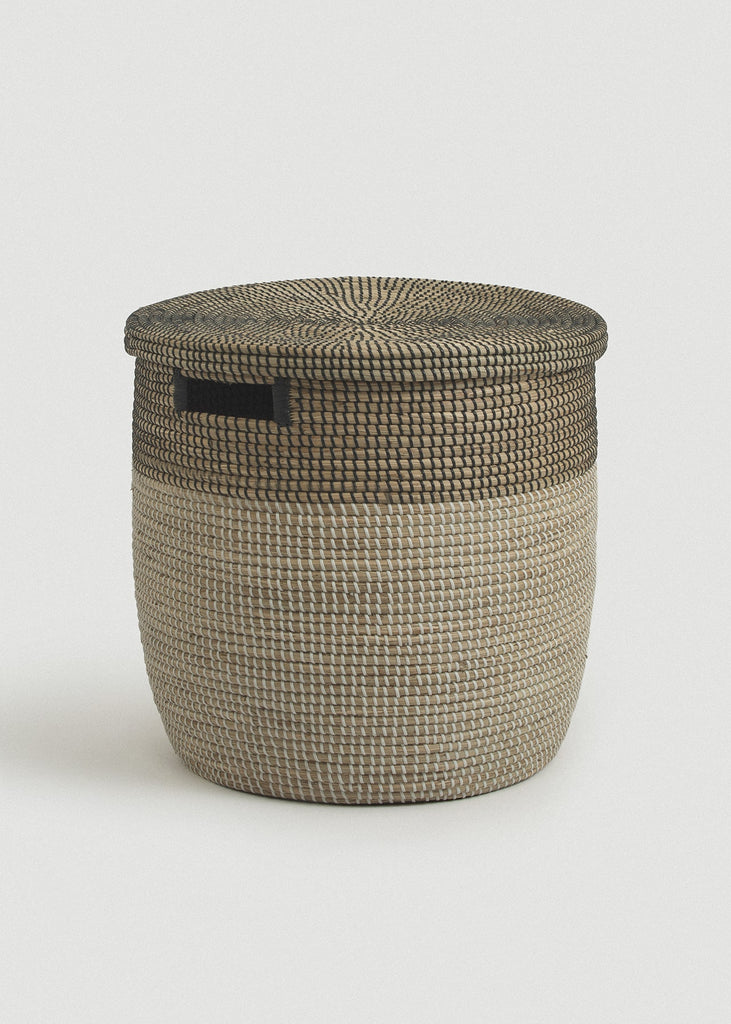 Large Black Medina Flat Lid Seagrass Basket - Large Black Medina Flat Lid Seagrass Basket