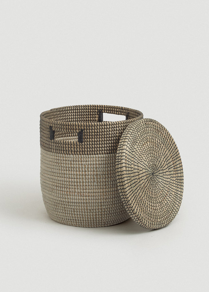 Black Medina Flat Lid Seagrass Basket - Black Medina Flat Lid Seagrass Basket