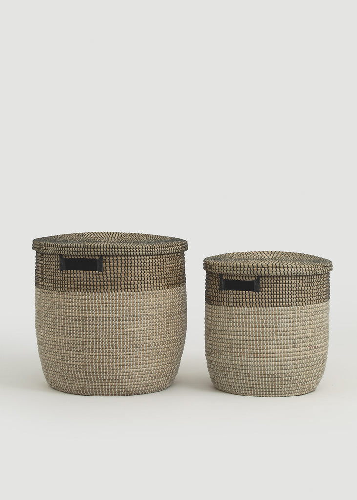Large Black Medina Flat Lid Seagrass Basket - Large Black Medina Flat Lid Seagrass Basket