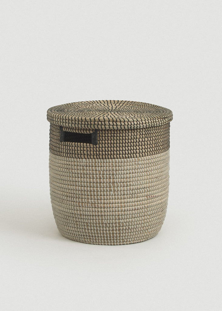 Black Medina Flat Lid Seagrass Basket - Black Medina Flat Lid Seagrass Basket