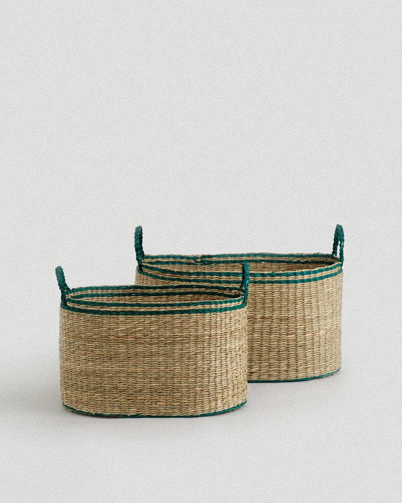 Small Green Kori Oval Seagrass Basket - Small Green Kori Oval Seagrass Basket