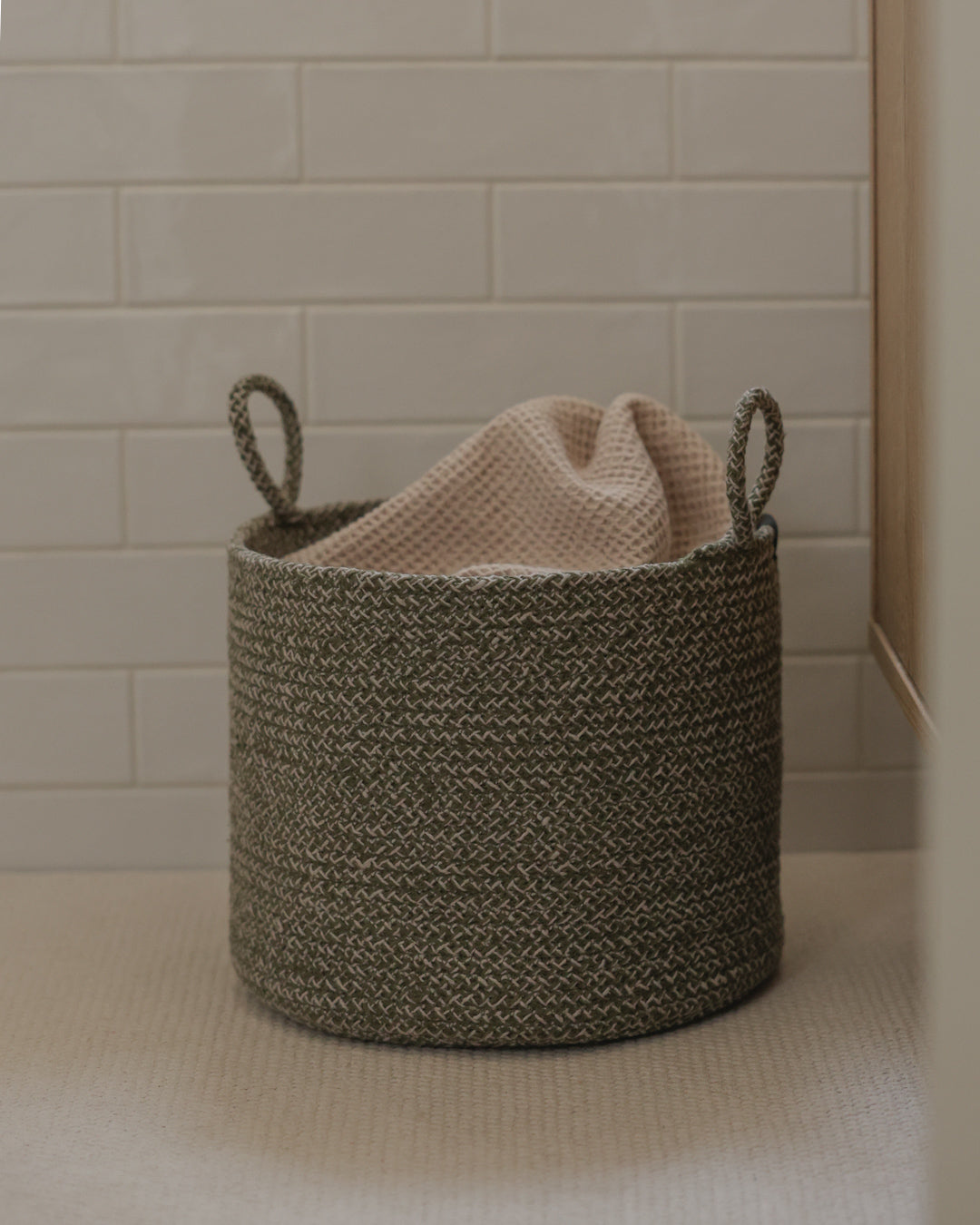 Green Melange Loops Cotton Rope Baskets - Green Melange Loops Cotton Rope Baskets