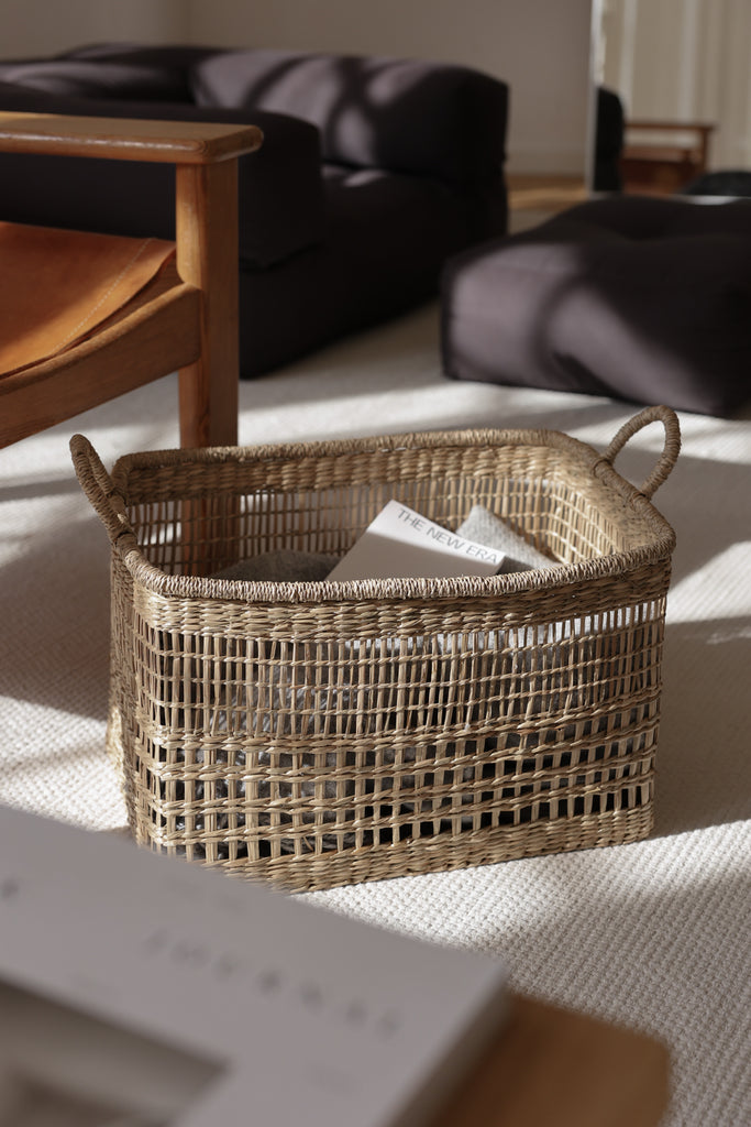 Medium Salema Rectangular Seagrass Basket with Handles - Medium Salema Rectangular Seagrass Basket with Handles