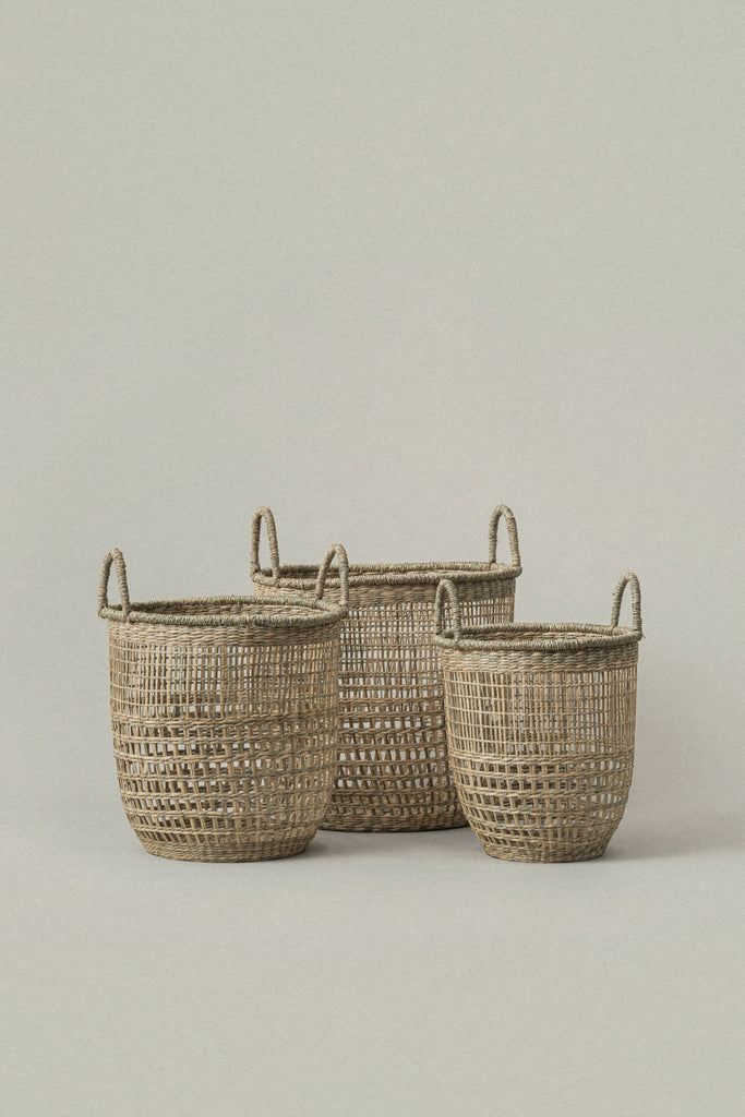 Small Salema Round Seagrass Basket with Handles - Small Salema Round Seagrass Basket with Handles