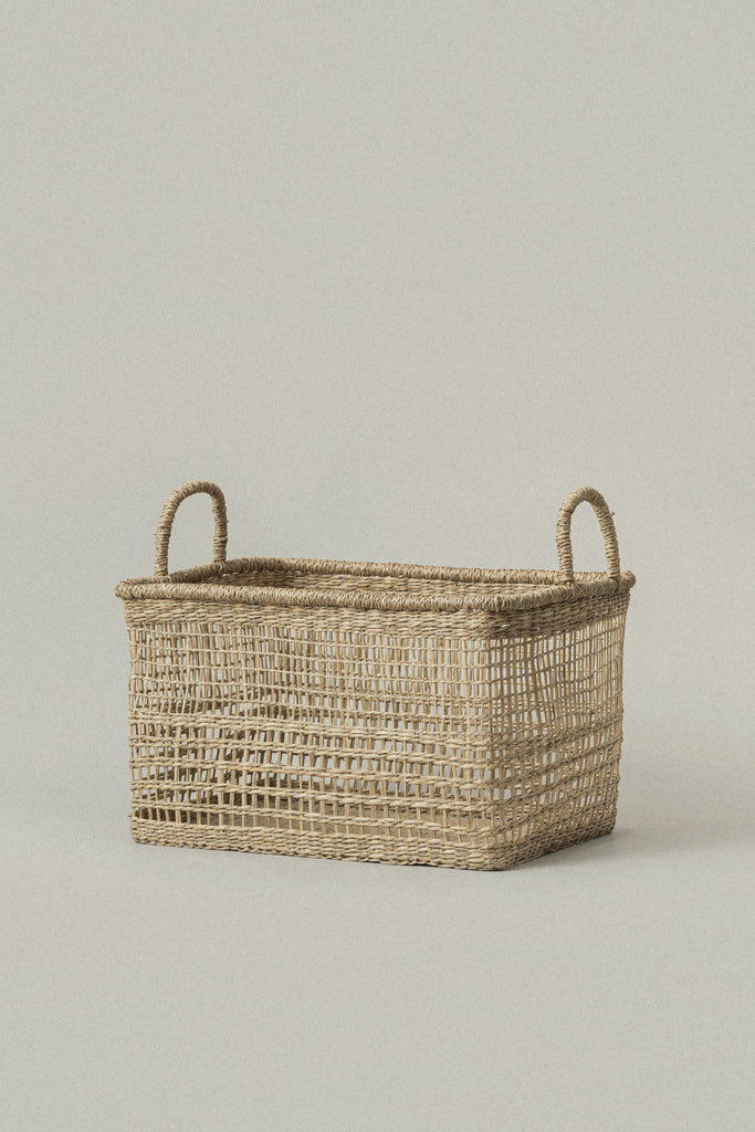 Large Salema Rectangular Seagrass Basket with Handles - Large Salema Rectangular Seagrass Basket with Handles
