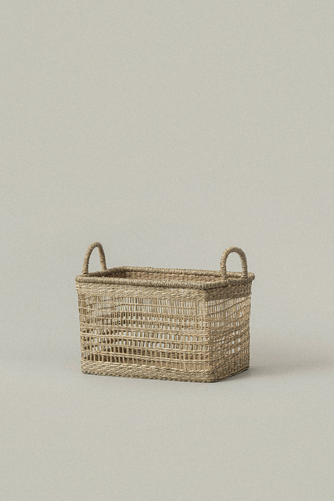 Small Salema Rectangular Seagrass Basket with Handles - Small Salema Rectangular Seagrass Basket with Handles