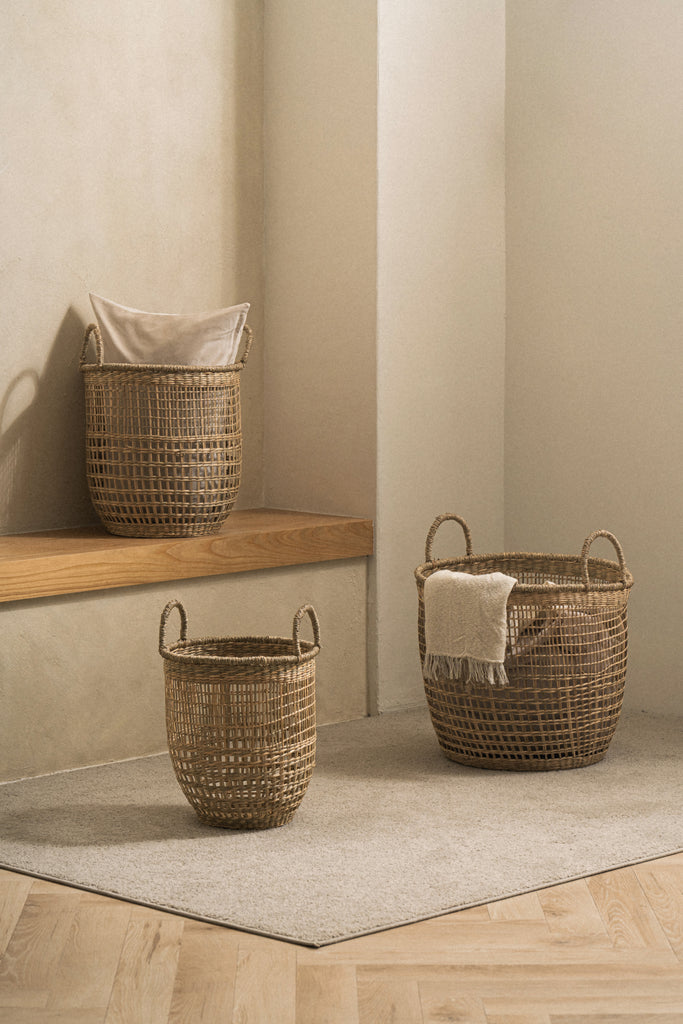 Small Salema Round Seagrass Basket with Handles - Small Salema Round Seagrass Basket with Handles