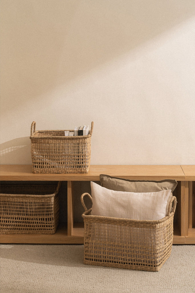 Medium Salema Rectangular Seagrass Basket with Handles - Medium Salema Rectangular Seagrass Basket with Handles
