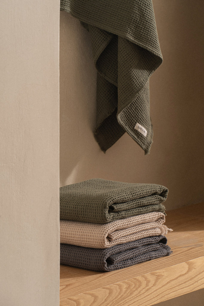 Warm Oatmeal Everyday Waffle Towels Set - Warm Oatmeal Everyday Waffle Towels Set