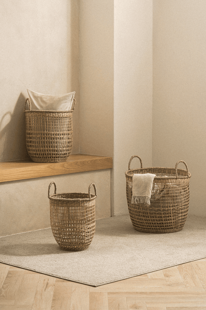 Small Salema Round Seagrass Basket with Handles - Small Salema Round Seagrass Basket with Handles